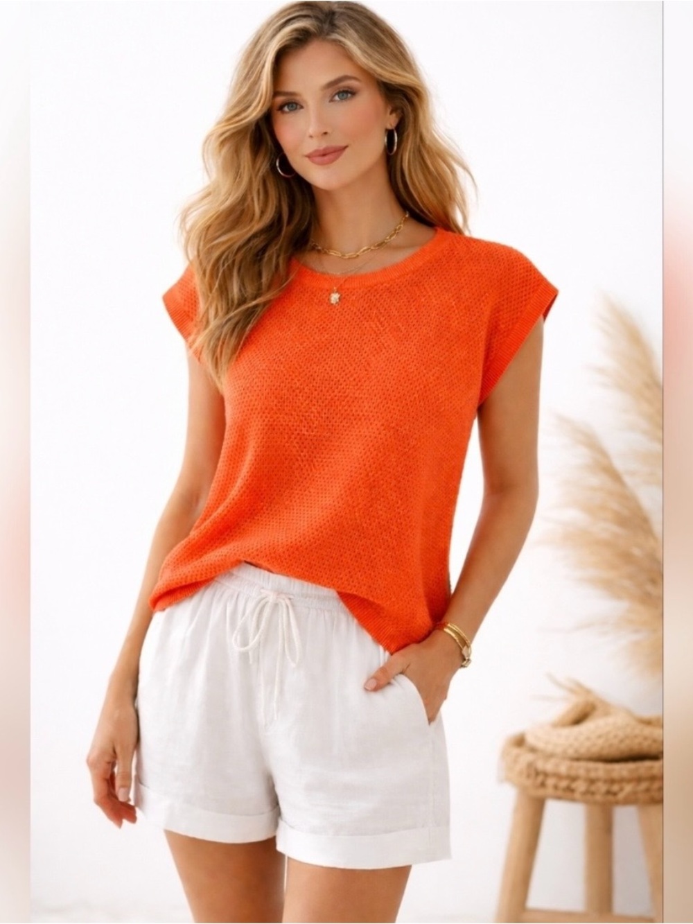 Eileen Fisher Bright Orange Cap Sleeve Top